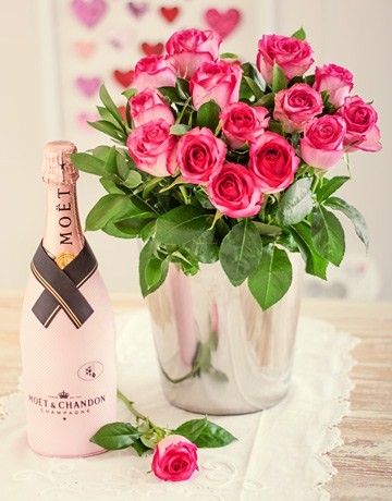 Moët Champagne & Pink Roses in Ice Bucket