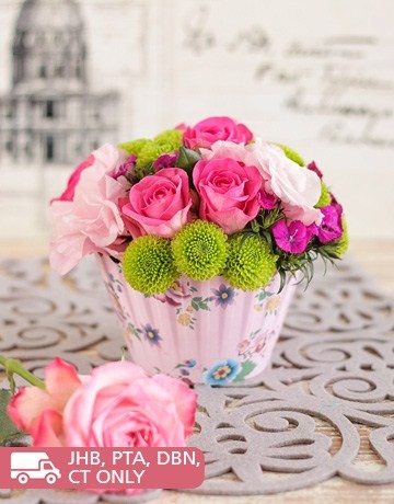 Pink Rose Flower Cupcake Arrangement