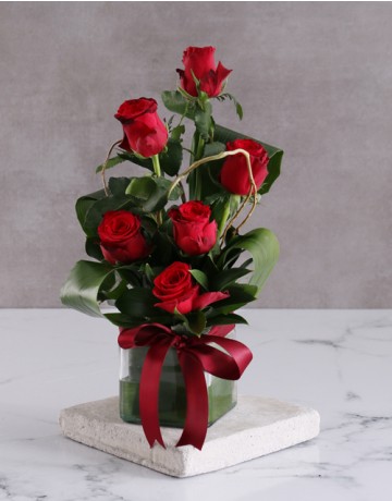 6 Valentines Roses in a vase