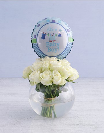 White rose & baby balloon Arrangement