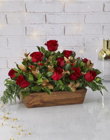 Red rose Christmas box arrangement