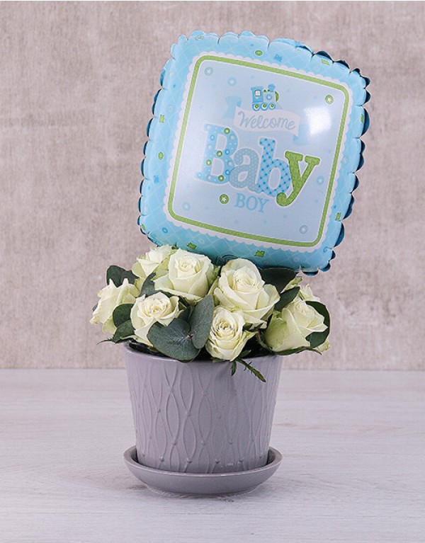 Flowers for a Baby Boy with a Balloon Durban Florist