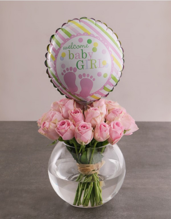 Pink Flowers for a Baby Girl with a Balloon Durban Florist