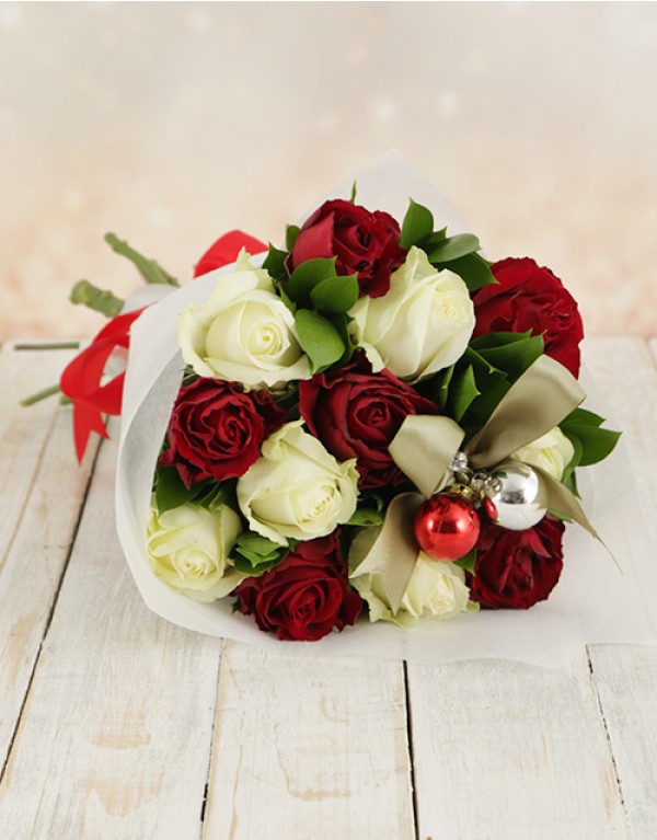 Christmas Bouquet Red Roses & Christmas Baubles Bouquet Durban Florist