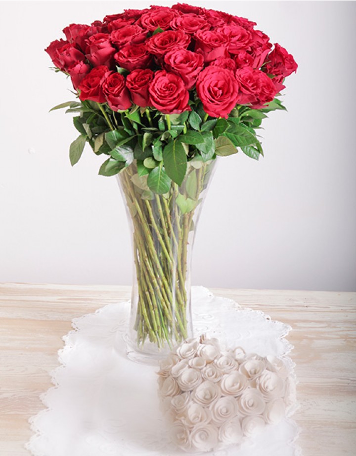 Red Roses in a Glass Vase