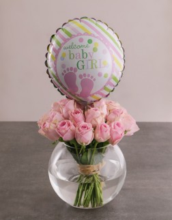 Baby girl flowers & Balloon Vase