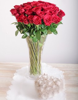 Red Roses in a Glass Vase