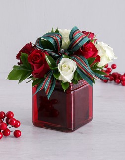 Red & Cream Rose Christmas Arrangement